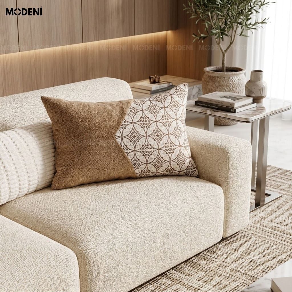Vỏ Gối Sofa Wovenia Vải Dệt Phối Linen Phong Cách Wabi Sabi Họa Tiết Hình Học Dệt Nổi Cho Ghế Thư Giãn Hiện Đại