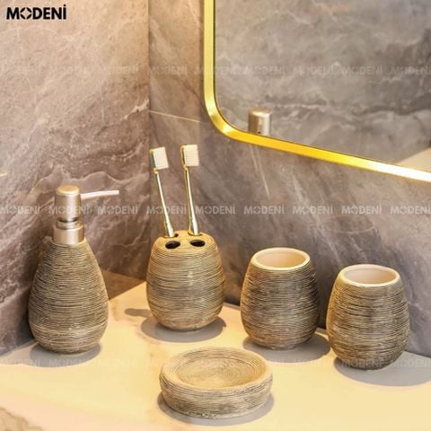  Set Đồ Dùng Nhà Tắm Lusine - Gốm Sứ Cao Cấp Họa Tiết Vân Nổi Tối Giản Sang Trọng, Điểm Nhấn Thanh Lịch Cho Mọi Không Gian Tắm Hiện Đại 