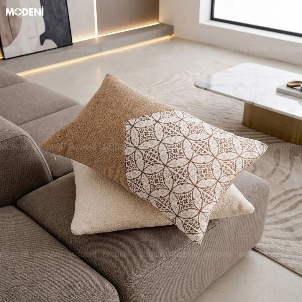 Vỏ Gối Sofa Wovenia Vải Dệt Phối Linen Phong Cách Wabi Sabi Họa Tiết Hình Học Dệt Nổi Cho Ghế Thư Giãn Hiện Đại