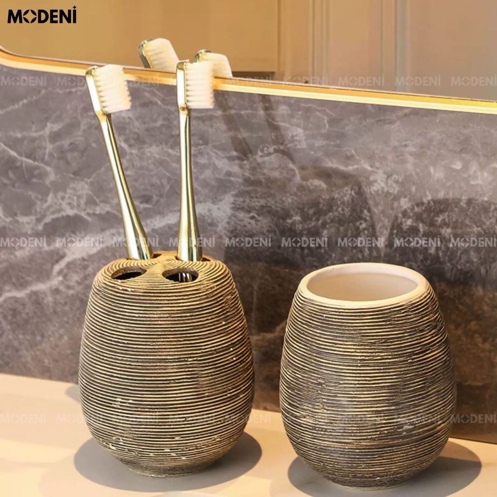 Set Đồ Dùng Nhà Tắm Lusine - Gốm Sứ Cao Cấp Họa Tiết Vân Nổi Tối Giản Sang Trọng, Điểm Nhấn Thanh Lịch Cho Mọi Không Gian Tắm Hiện Đại