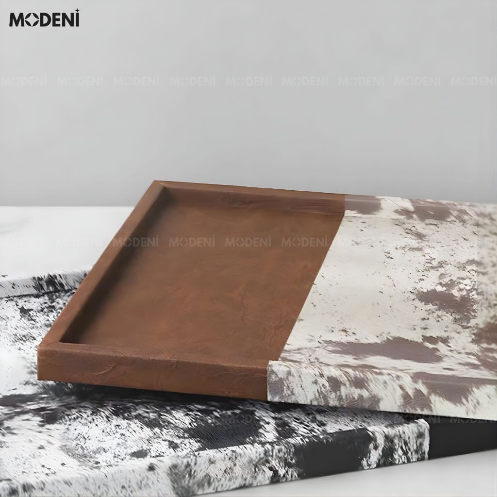 Khay Hipro Vân Đá Terrazzo Gỗ Phối Da Cao Cấp Cho Không Gian Decor Sang Trọng