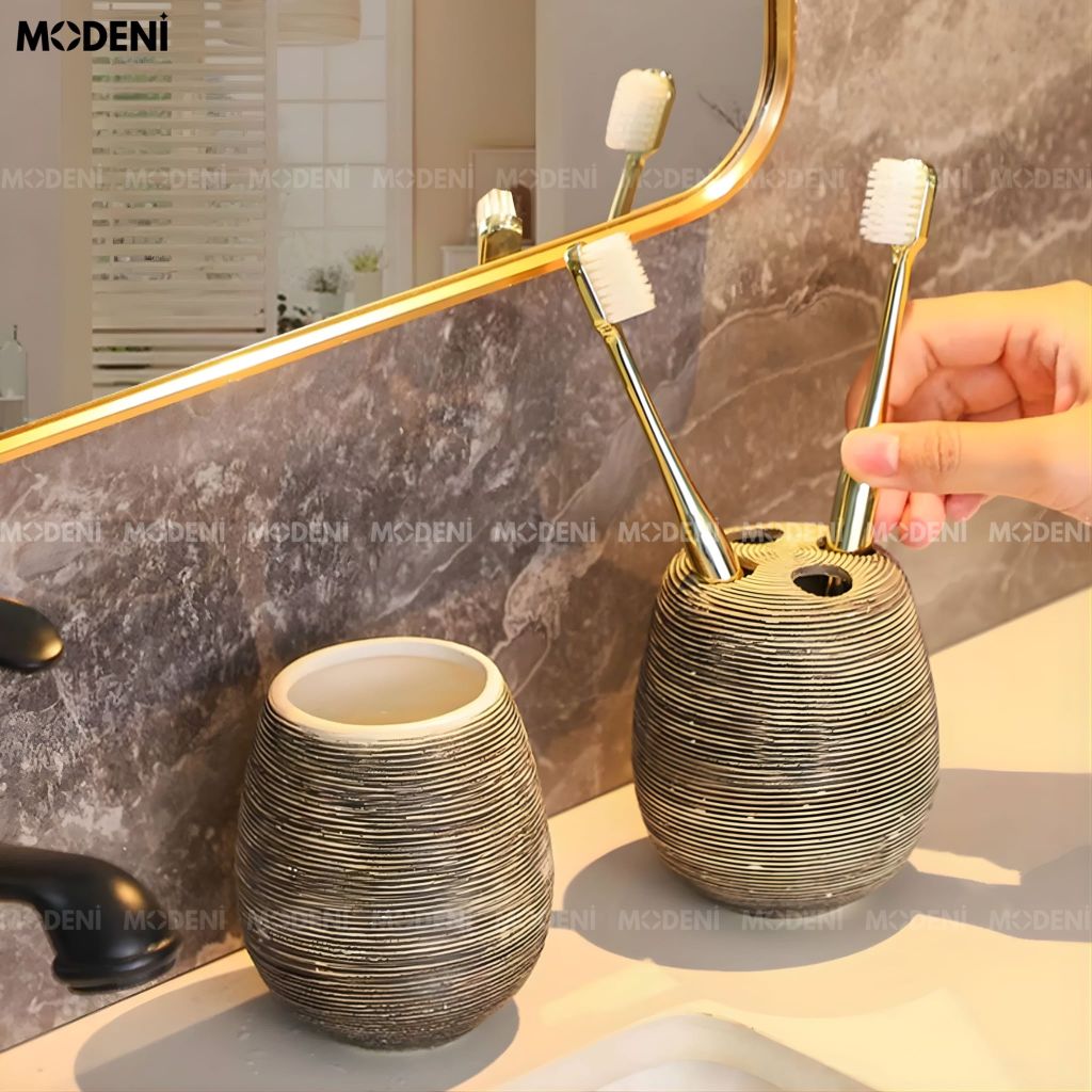 Set Đồ Dùng Nhà Tắm Lusine - Gốm Sứ Cao Cấp Họa Tiết Vân Nổi Tối Giản Sang Trọng, Điểm Nhấn Thanh Lịch Cho Mọi Không Gian Tắm Hiện Đại