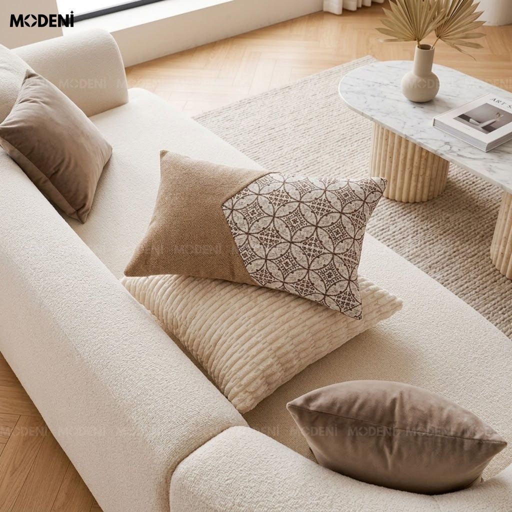 Vỏ Gối Sofa Wovenia Vải Dệt Phối Linen Phong Cách Wabi Sabi Họa Tiết Hình Học Dệt Nổi Cho Ghế Thư Giãn Hiện Đại