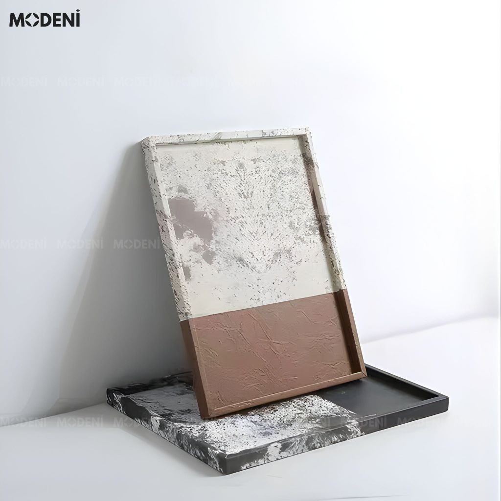 Khay Hipro Vân Đá Terrazzo Gỗ Phối Da Cao Cấp Cho Không Gian Decor Sang Trọng
