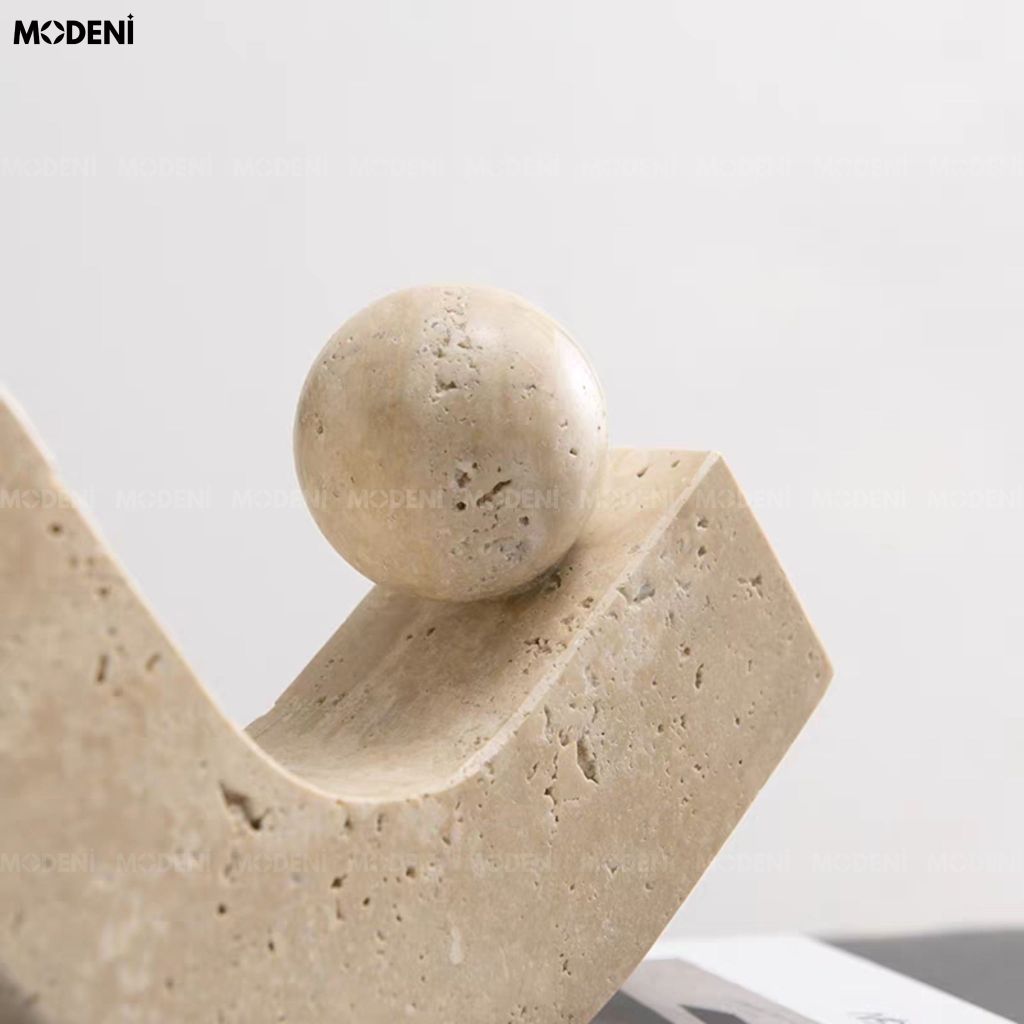 Tượng Trang Trí Cân Bằng U-Sphere Composite Giả Đá Travertine Màu Be Phong Cách Wabi Sabi