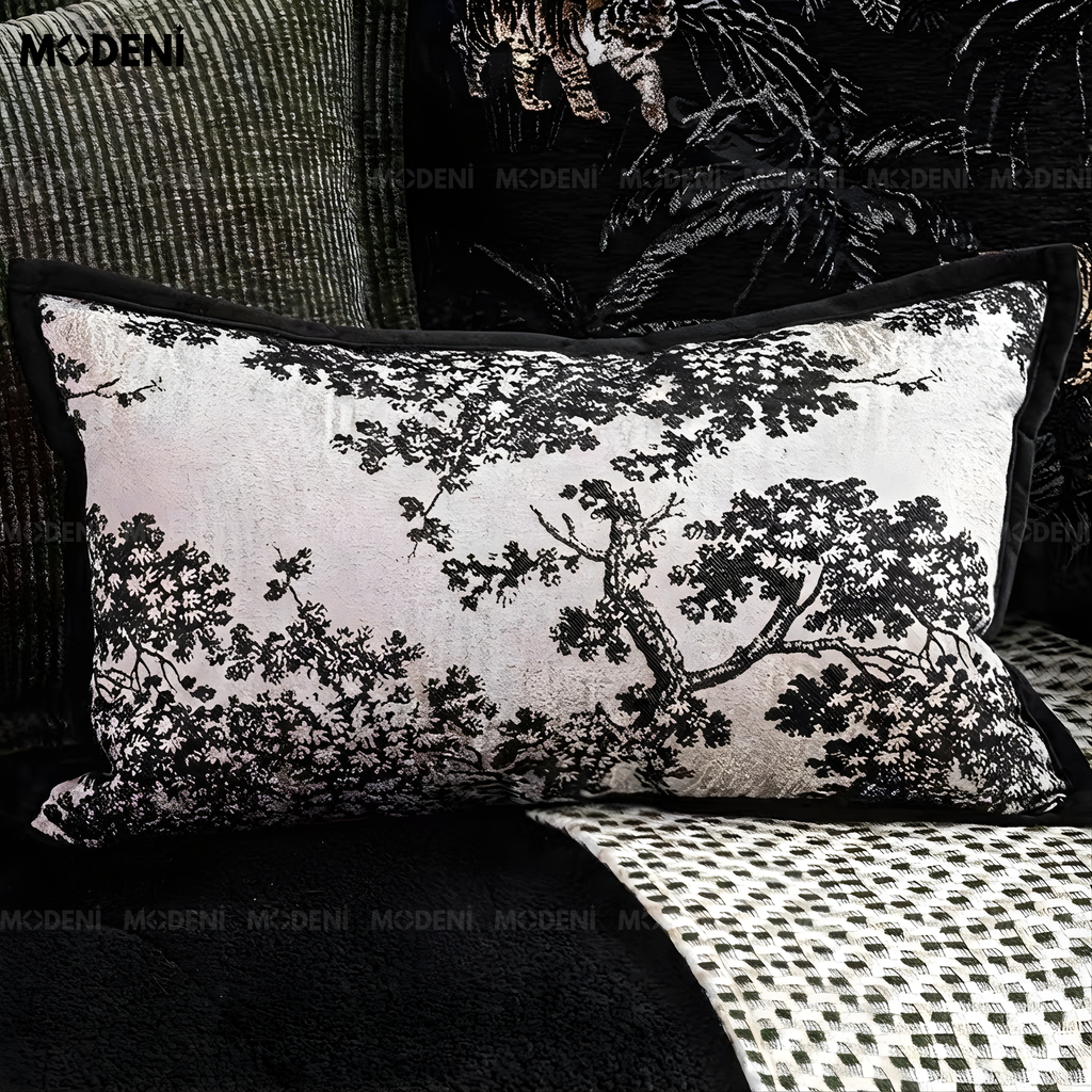 Vỏ Gối Sofa Flowink Vải Jacquard Phối Nhung Họa Tán Cây Thêu Tay Tordic