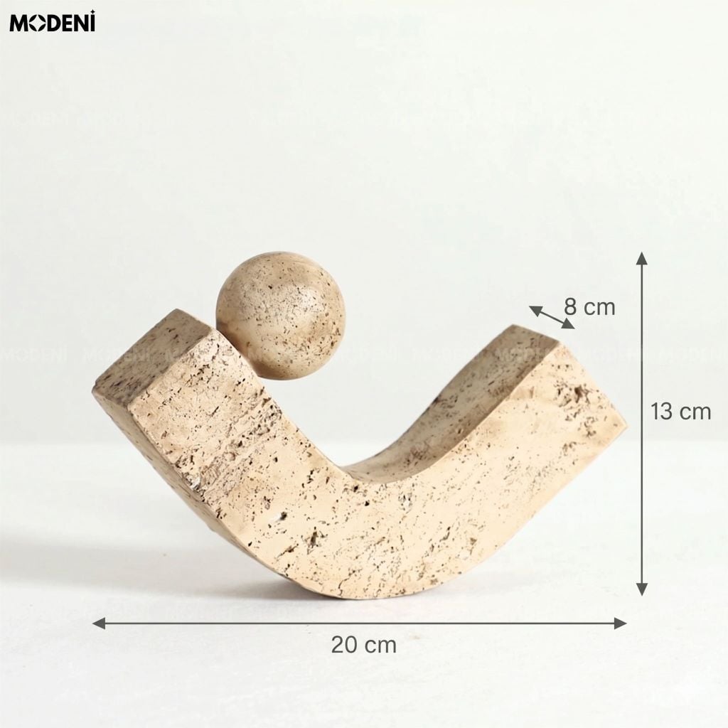 Tượng Trang Trí Cân Bằng U-Sphere Composite Giả Đá Travertine Màu Be Phong Cách Wabi Sabi