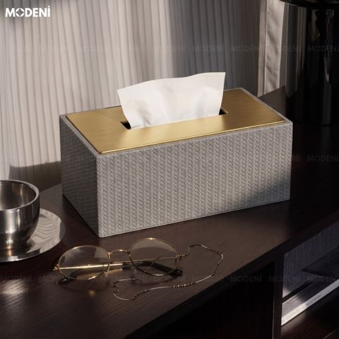  Hộp Khăn Giấy Kito Xám Vải Texture Cao Cấp Nắp Kim Loại – Điểm Nhấn Tinh Tế Cho Không Gian Modern Luxury 