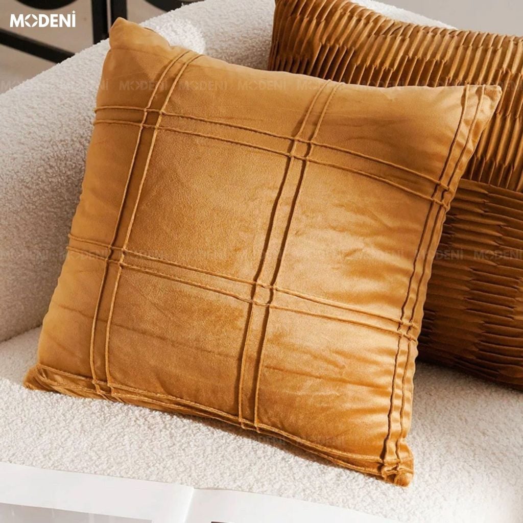 Vỏ Gối Sofa Ocra Vải Nhung Mịn Thẩm Mỹ Bắc Âu Chỉ Trần Kẻ Ô Cách Điệu Cho Phòng Ngủ Ấm Cúng Hiện Đại