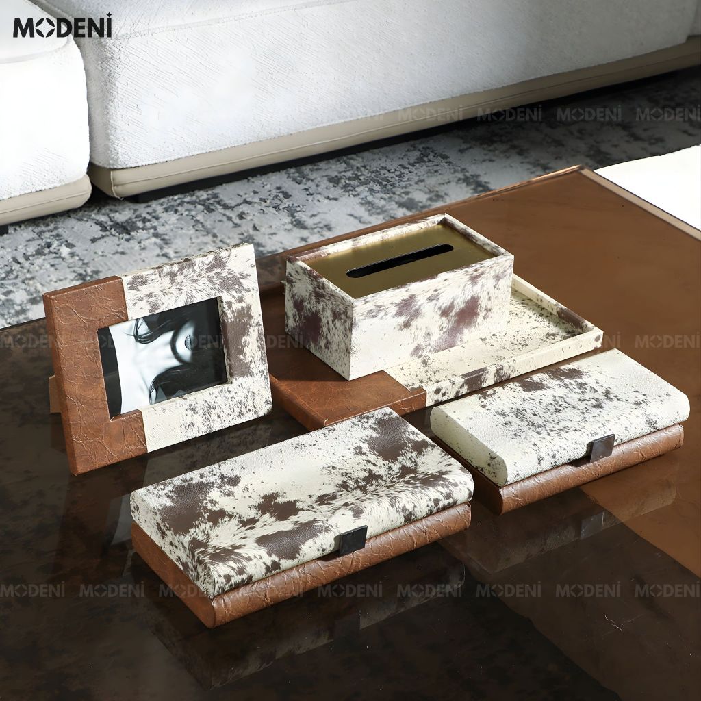 Khay Hipro Vân Đá Terrazzo Gỗ Phối Da Cao Cấp Cho Không Gian Decor Sang Trọng