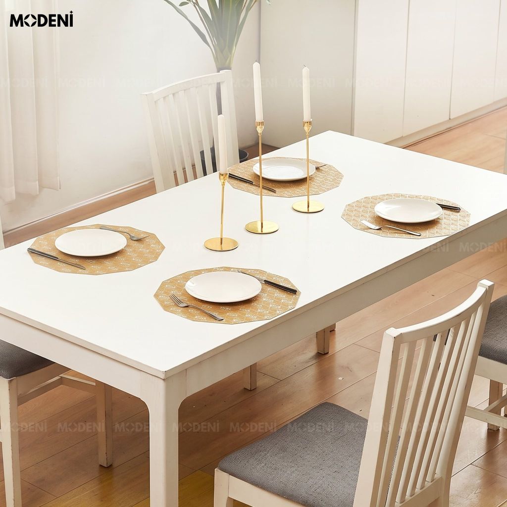 Tấm Lót Bàn Ăn Octavia Placemat PVC Giả Da Cao Cấp Dập Nổi Vân Vảy Cá Vàng Đồng Chống Thấm Cách Nhiệt Cho Bàn Tiệc Hiện Đại