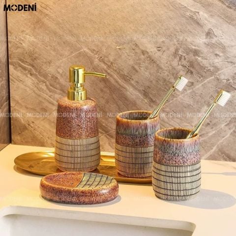  Set Đồ Dùng Nhà Tắm Caelia Gốm Sứ Cao Cấp Họa Tiết Vân Đá Và Tre Đường Nét Tinh Gọn, Nâng Cấp Không Gian Tắm Thành Góc Thư Giãn Sang Trọng 