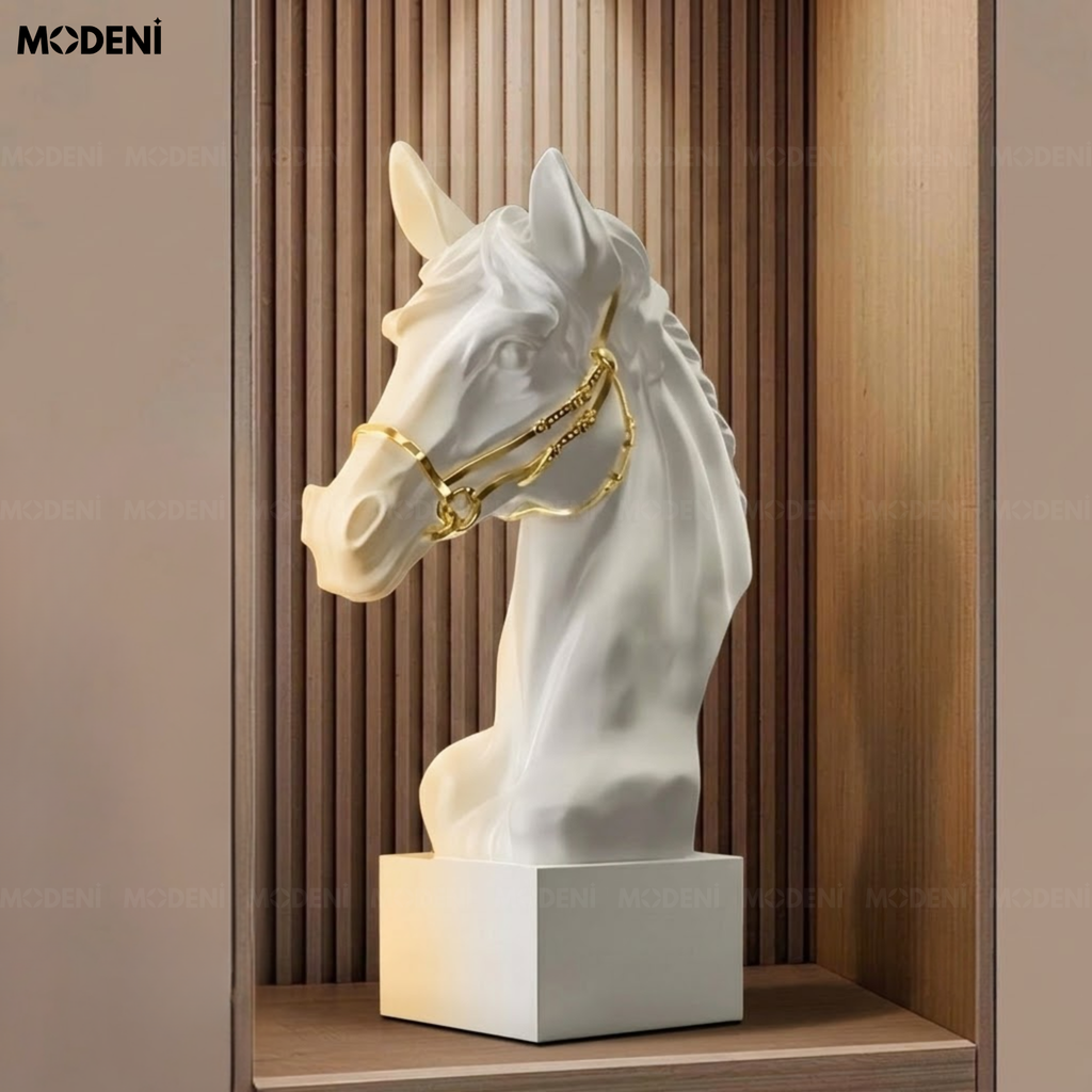 Tượng Trang Trí Arven Ngựa Trắng Hoàng Gia – Thiết Kế Đầu Ngựa Tinh Xảo – Decor Sang Trọng Cho Kệ, Bàn Console, Phòng Khách Hiện Đại