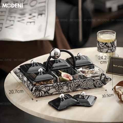  Set Lọ Đựng Kẹo Mứt Vogue Vỏ Chống Bụi Phối Thủy Tinh Không Chì Cho Bàn Ăn Hiện Đại 