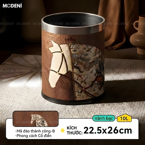  Thùng Rác Monolith Nâu Da Cao Cấp Viền Kim Loại Ánh Bạc Nghệ Thuật Cho Không Gian Sinh Hoạt Sang Trọng 