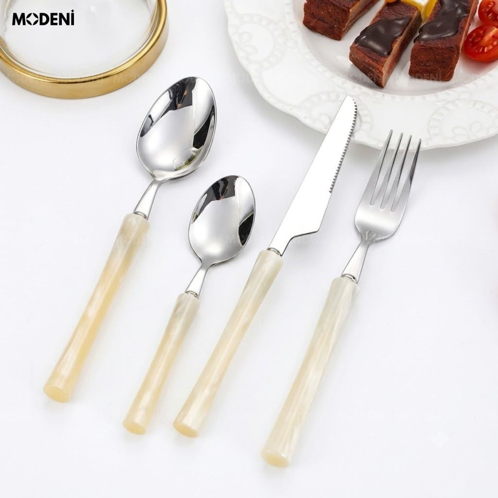 Bộ Dao Muỗng Nĩa Milano Thép Inox 304 Cán Sứ Tinh Tế Hiện Đại Cho Căn Hộ Tối Giản
