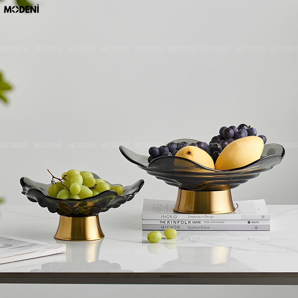 Tô Trái Cây Vela Thủy Tinh Lượn Sóng Đen Khói Phong Cách Bắc Âu