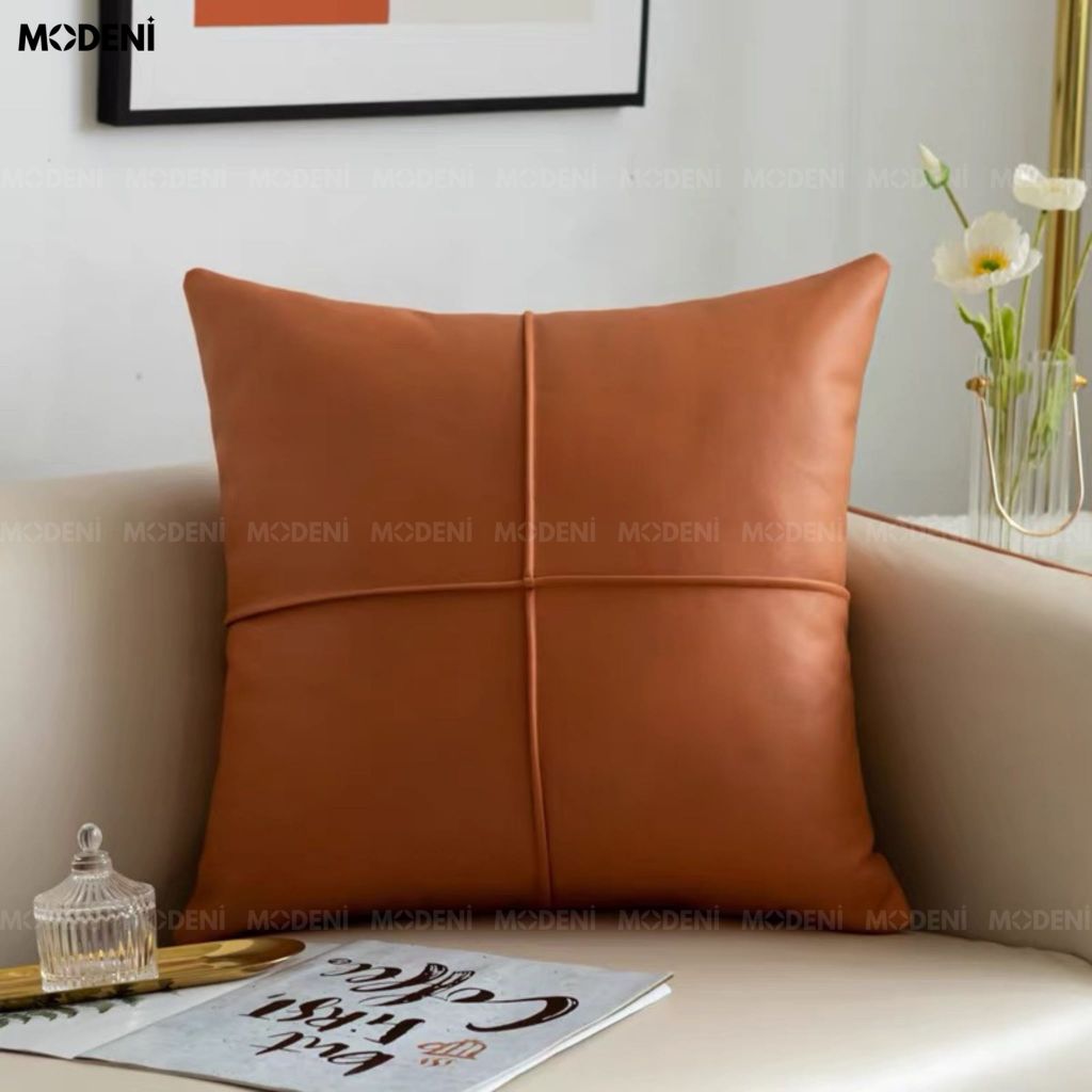 Vỏ Gối Sofa Shade – Da Microfiber Họa Tiết Giao Điểm May Múi Hiện Đại