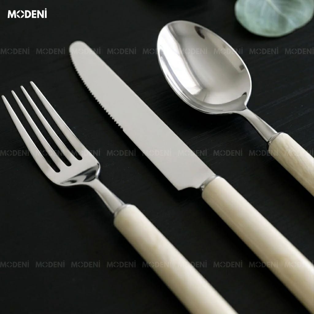 Bộ Dao Muỗng Nĩa Milano Thép Inox 304 Cán Sứ Tinh Tế Hiện Đại Cho Căn Hộ Tối Giản