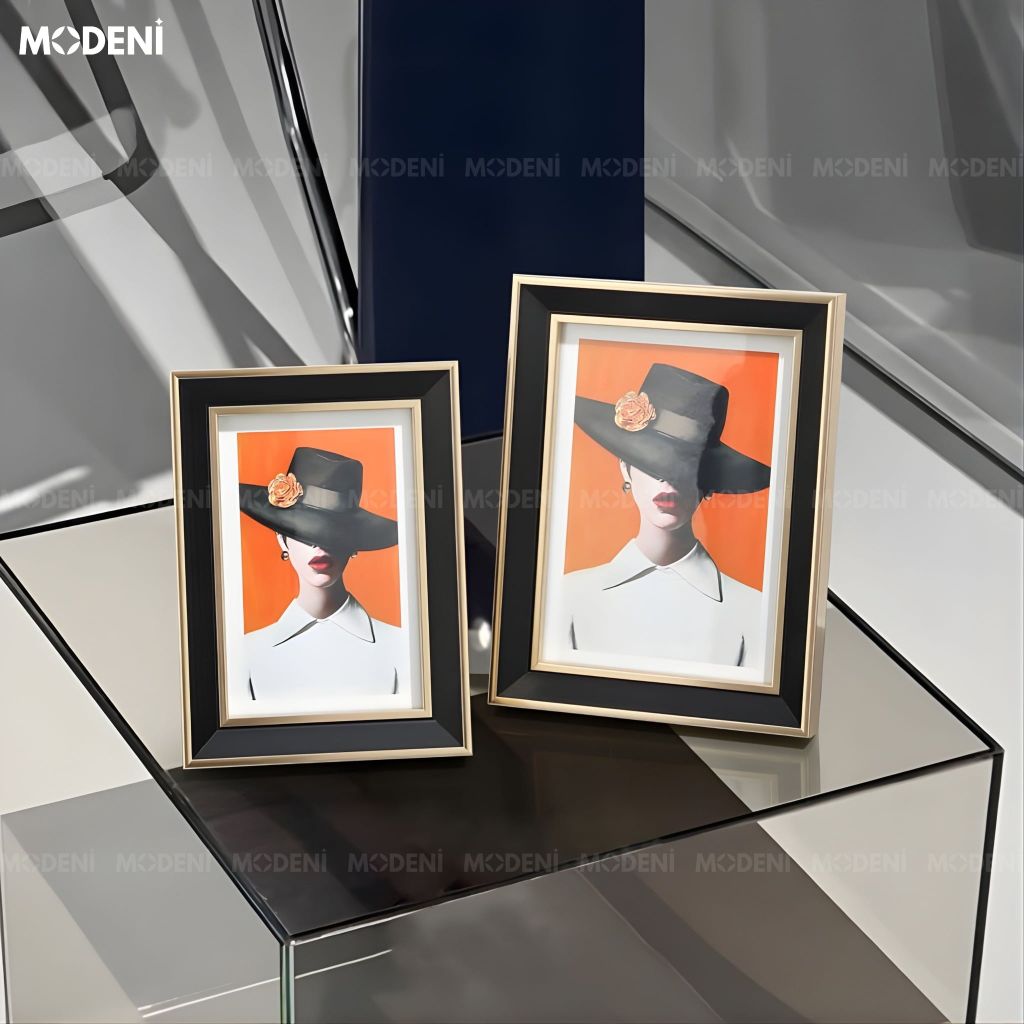 Khung Ảnh Perin Gỗ Phối Thủy Tinh Họa Văn Đen Ánh Kim Sang Trọng Cho Không Gian Hiện Đại