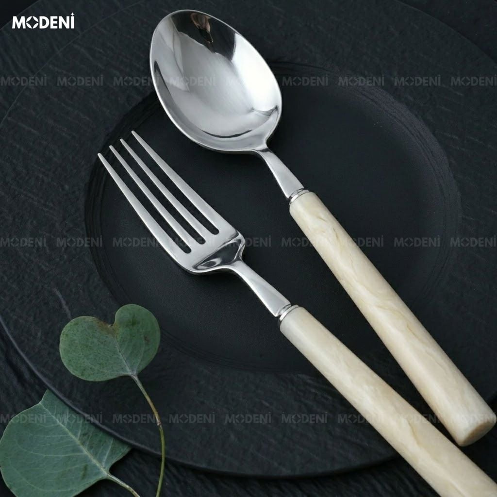 Bộ Dao Muỗng Nĩa Milano Thép Inox 304 Cán Sứ Tinh Tế Hiện Đại Cho Căn Hộ Tối Giản