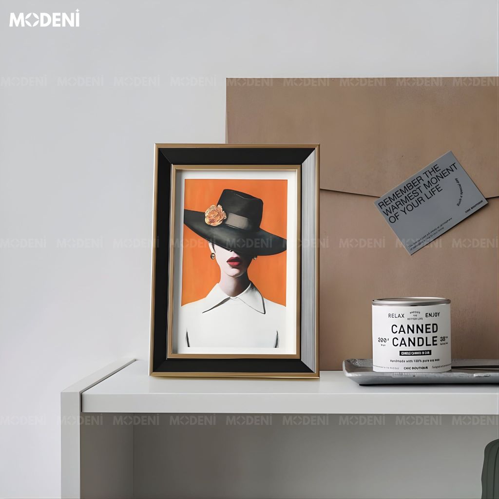 Khung Ảnh Perin Gỗ Phối Thủy Tinh Họa Văn Đen Ánh Kim Sang Trọng Cho Không Gian Hiện Đại