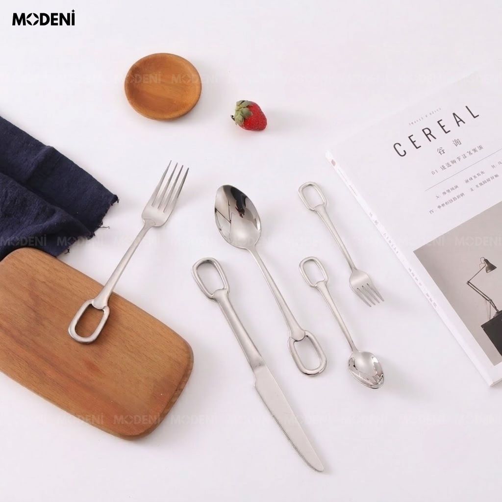 Bộ Dao Muỗng Nĩa Anillo Silver Inox 304 Nguyên Khối Hiện Đại Thẩm Mỹ Châu Âu Làm Quà Tặng Tân Gia