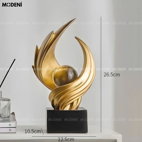  Tượng Aurel Gold - Resin cao cấp vàng ánh kim phối cầu thủy tinh trang trí mọi không gian 