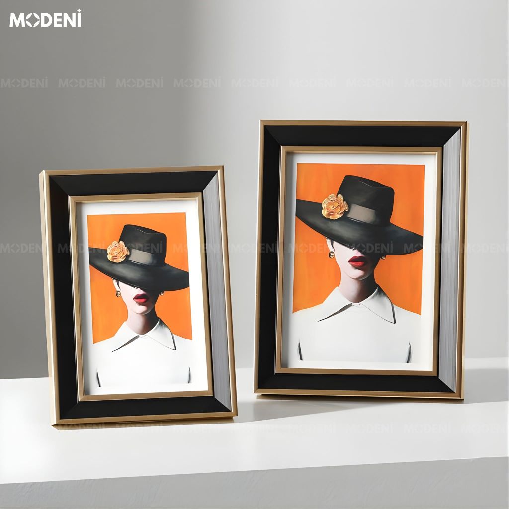 Khung Ảnh Perin Gỗ Phối Thủy Tinh Họa Văn Đen Ánh Kim Sang Trọng Cho Không Gian Hiện Đại