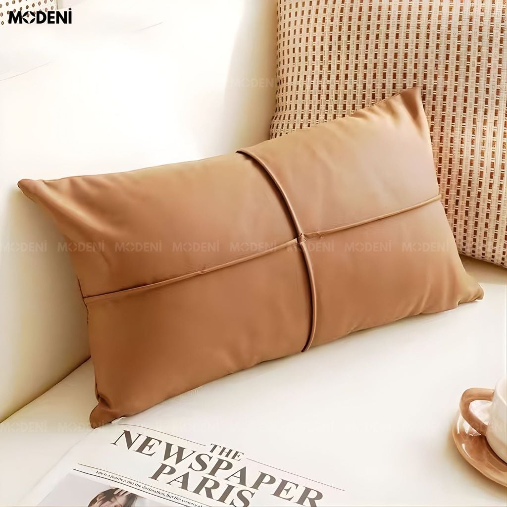 Vỏ Gối Sofa Shade – Da Microfiber Họa Tiết Giao Điểm May Múi Hiện Đại