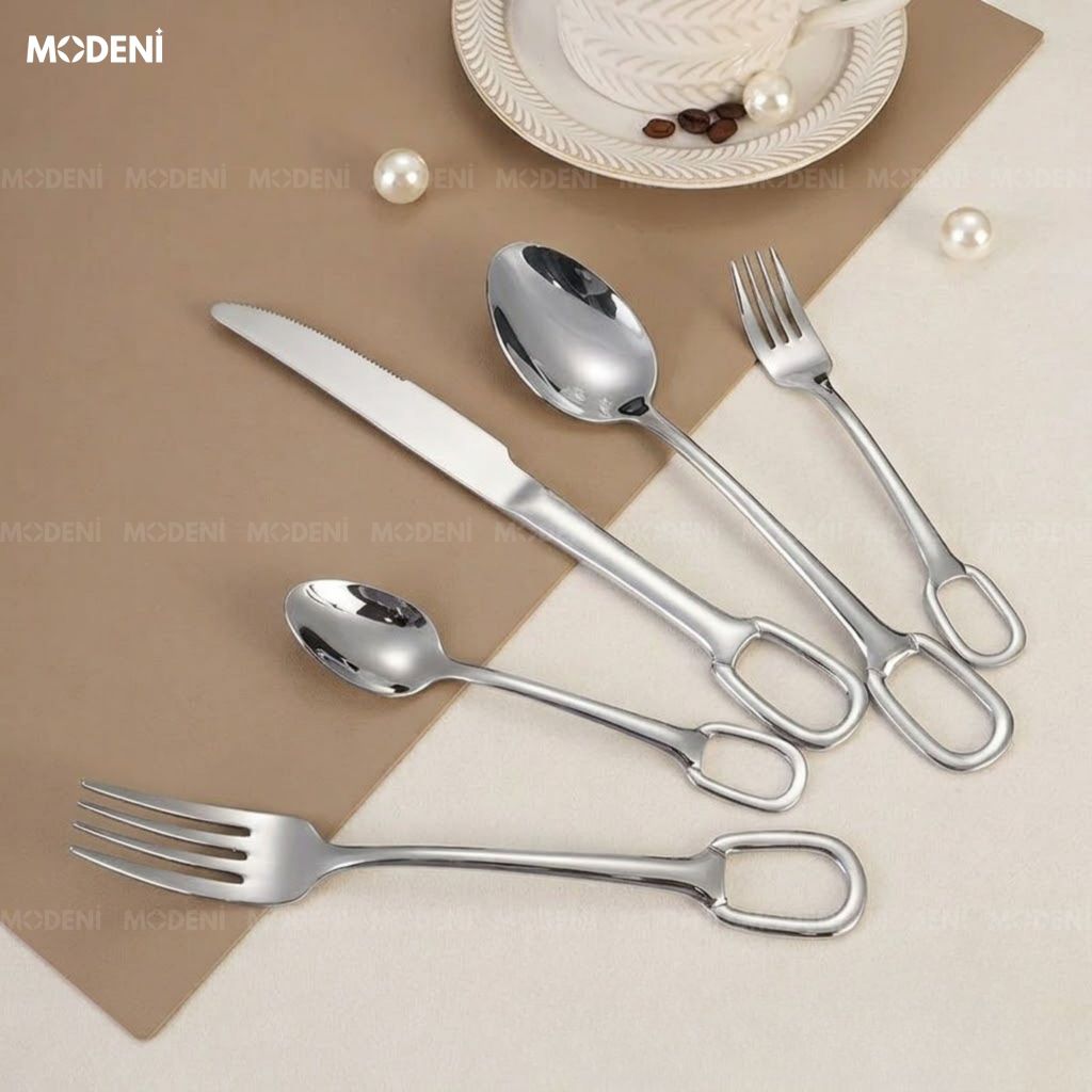 Bộ Dao Muỗng Nĩa Anillo Silver Inox 304 Nguyên Khối Hiện Đại Thẩm Mỹ Châu Âu Làm Quà Tặng Tân Gia