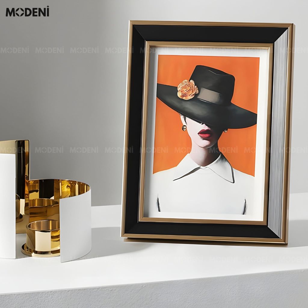 Khung Ảnh Perin Gỗ Phối Thủy Tinh Họa Văn Đen Ánh Kim Sang Trọng Cho Không Gian Hiện Đại