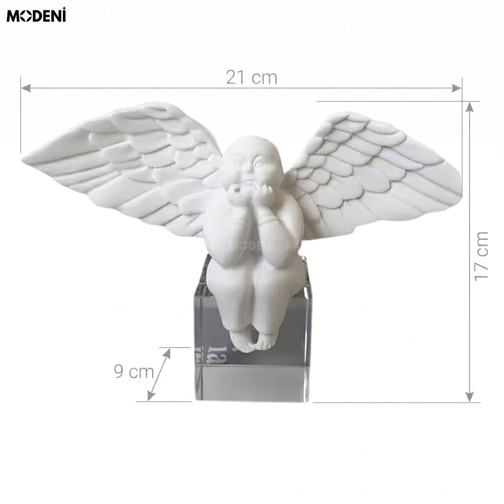 Tượng Trang Trí Thiên Thần Angel Pha Lê Resin Nguyên Khối Trắng Bạc Phong Cách Châu Âu