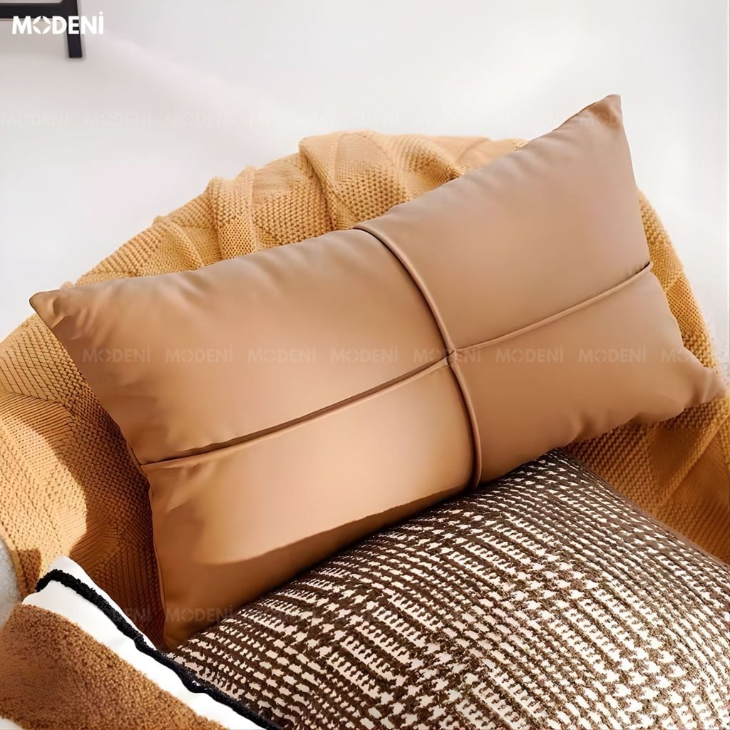 Vỏ Gối Sofa Shade – Da Microfiber Họa Tiết Giao Điểm May Múi Hiện Đại