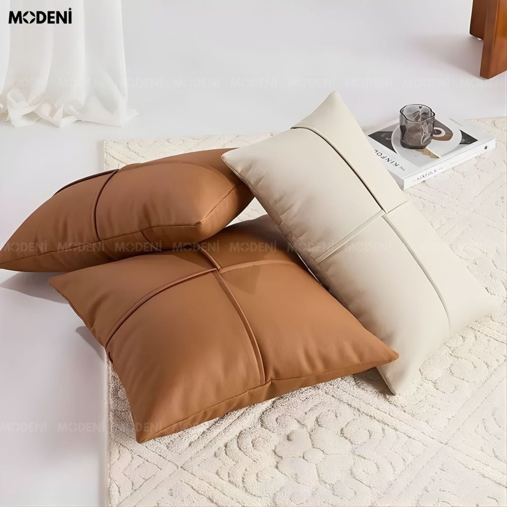 Vỏ Gối Sofa Shade – Da Microfiber Họa Tiết Giao Điểm May Múi Hiện Đại
