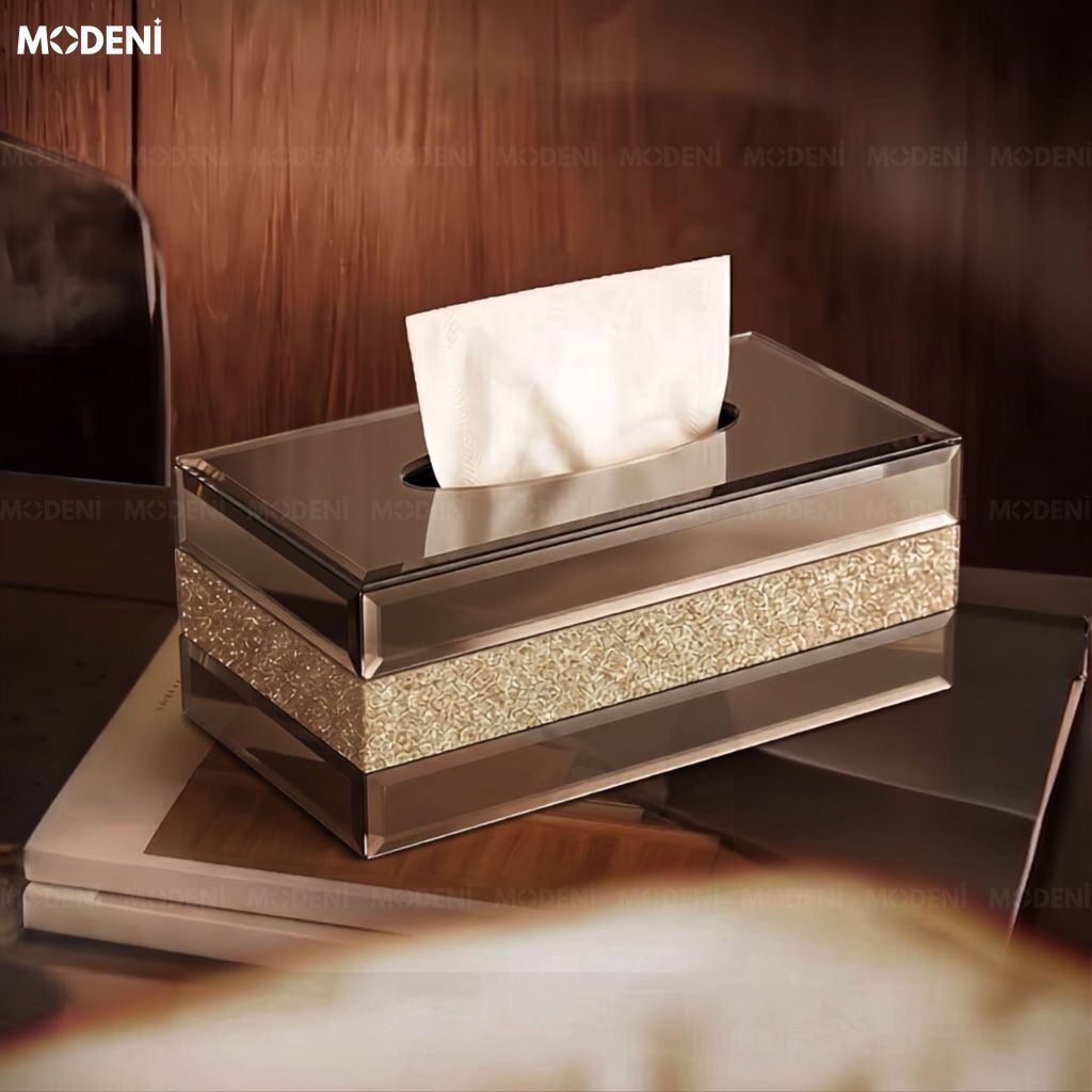 Hộp Khăn Giấy Saphir Gương Thủy Tinh Cao Cấp Nhũ Pha Lê Modern Glam Luxury Chic Cho Phòng Khách Và Phòng Ngủ