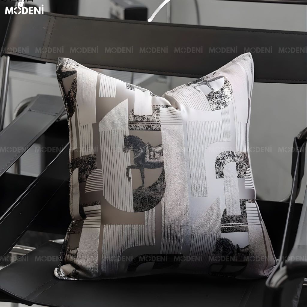 Vỏ Gối Sofa Soflow – Vải Jackquard Họa Tiết Ngựa Vàng May Bo Hiện Đại