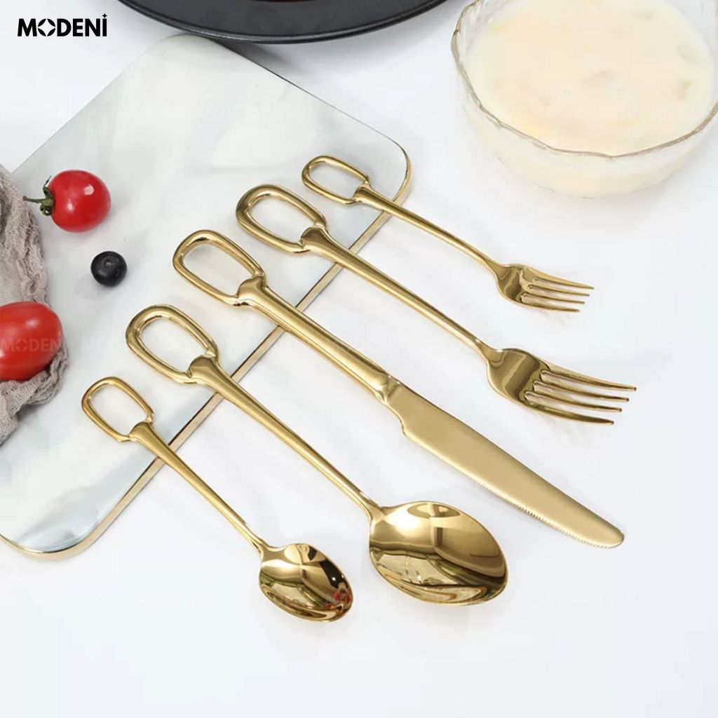 Bộ Dao Muỗng Nĩa Anillo Gold Inox 304 Nguyên Khối Hiện Đại Thẩm Mỹ Châu Âu Làm Quà Tặng Tân Gia