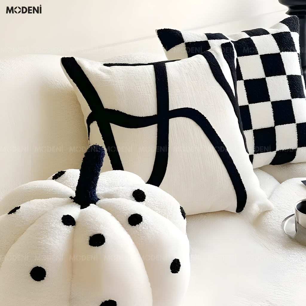 Vỏ Gối Sofa Curve – Vải Chenille & Cotton Họa Tiết Line Uốn Lượn Dệt Nổi Phong Cách Pop Art