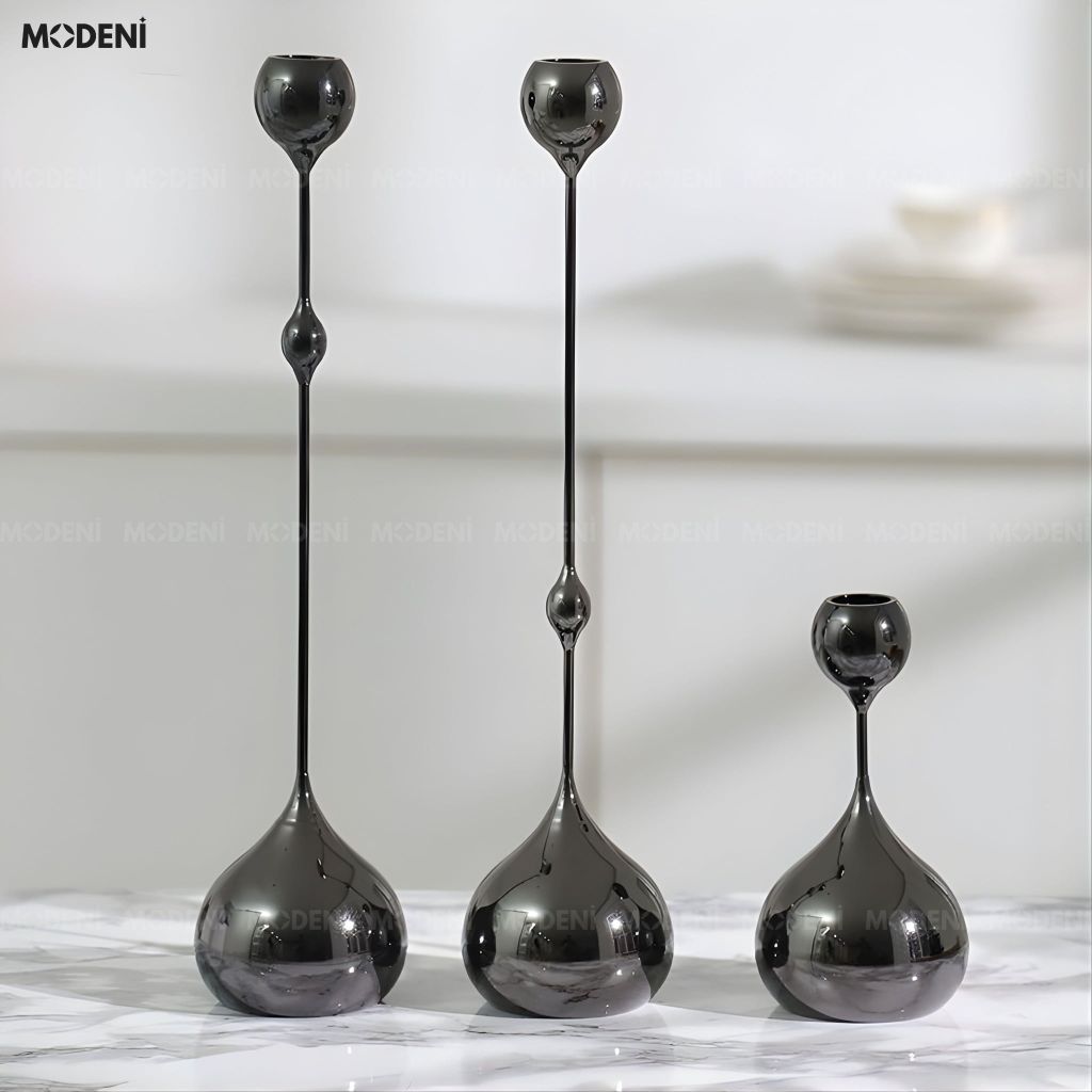 Set 3 Chân Nến Kim Loại Yusla Black – Chân Nến Trang Trí Cao Cấp – Tôn Vẻ Đẹp Không Gian Hiện Đại – Decor Phòng Khách & Bàn Sofa