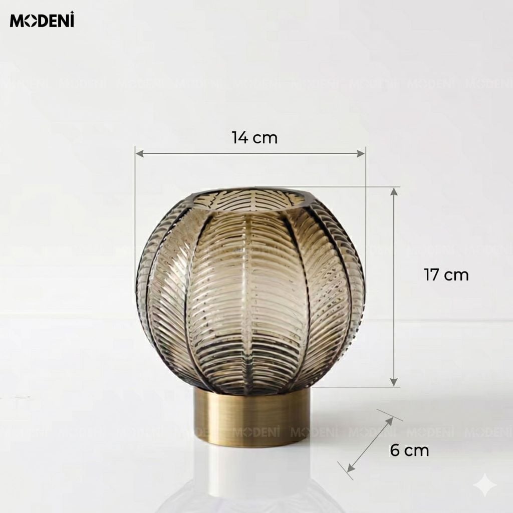 Bình Hoa Orbly Kim Loại Phối Bóng Thủy Tinh Xám Khói Phong Cách Minimalism