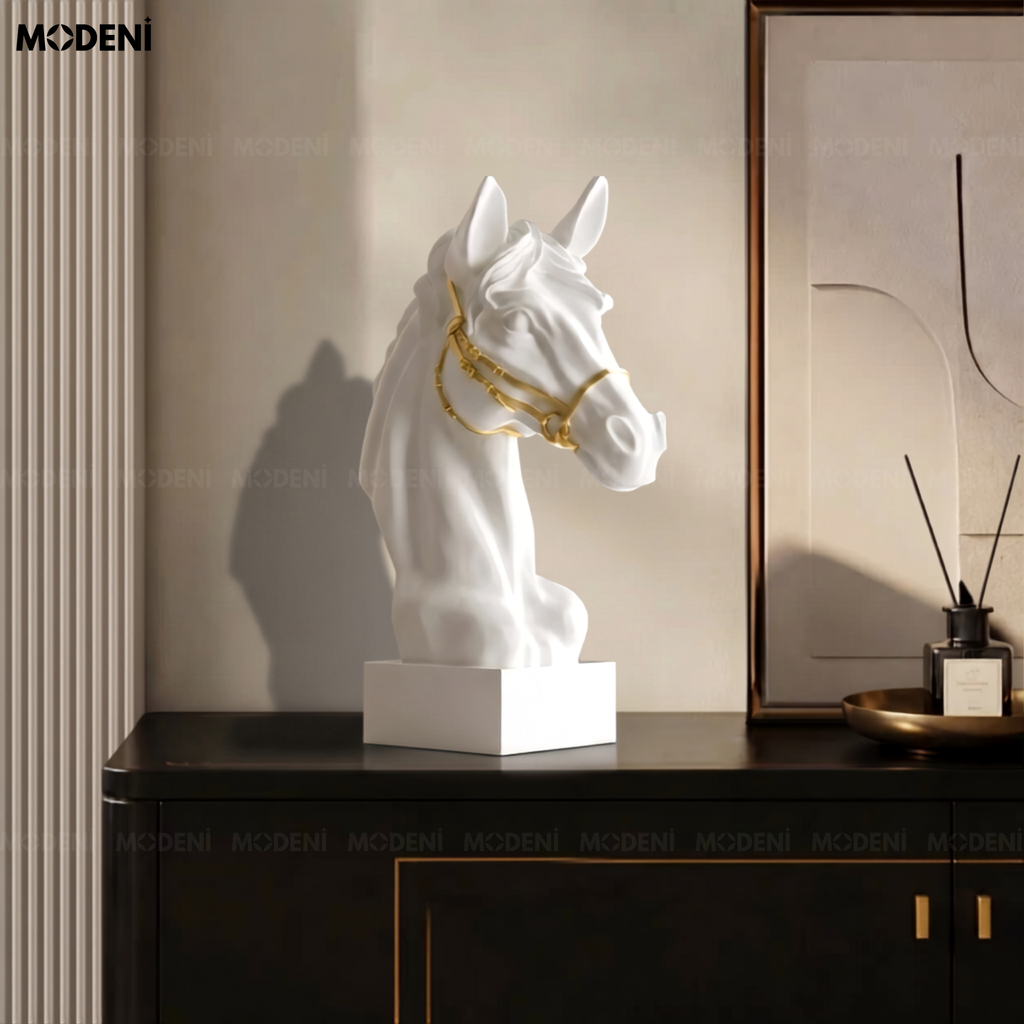 Tượng Trang Trí Arven Ngựa Trắng Hoàng Gia – Thiết Kế Đầu Ngựa Tinh Xảo – Decor Sang Trọng Cho Kệ, Bàn Console, Phòng Khách Hiện Đại
