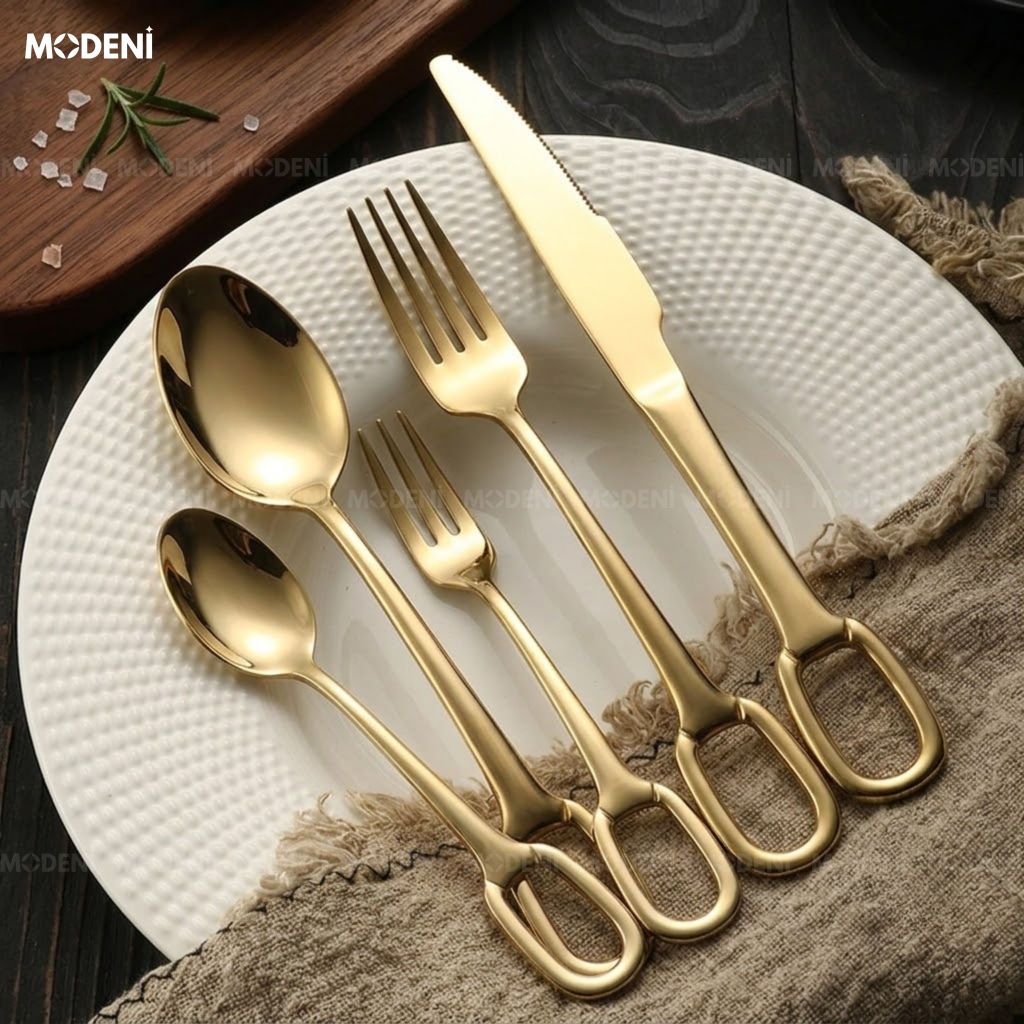 Bộ Dao Muỗng Nĩa Anillo Gold Inox 304 Nguyên Khối Hiện Đại Thẩm Mỹ Châu Âu Làm Quà Tặng Tân Gia