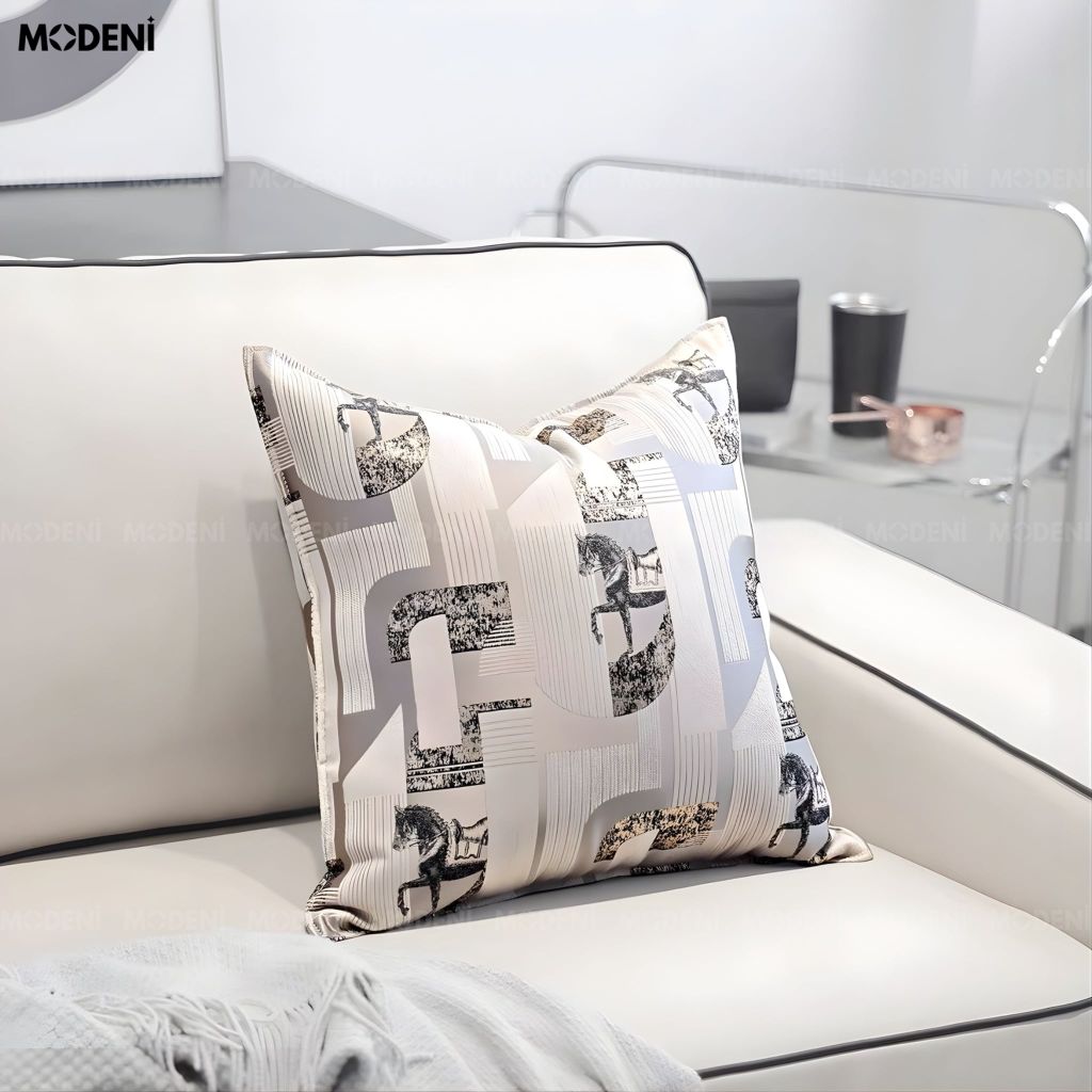 Vỏ Gối Sofa Soflow – Vải Jackquard Họa Tiết Ngựa Vàng May Bo Hiện Đại