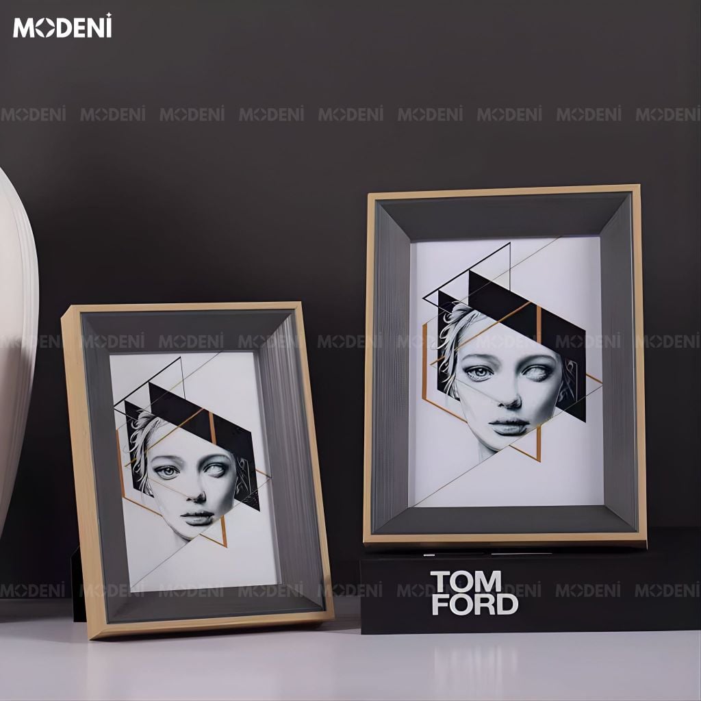 Khung Ảnh Rinia Gỗ Phối Thủy Tinh Hoa Văn Vân Gỗ Phối Ánh Kim Sang Trọng Cho Không Gian Hiện Đại