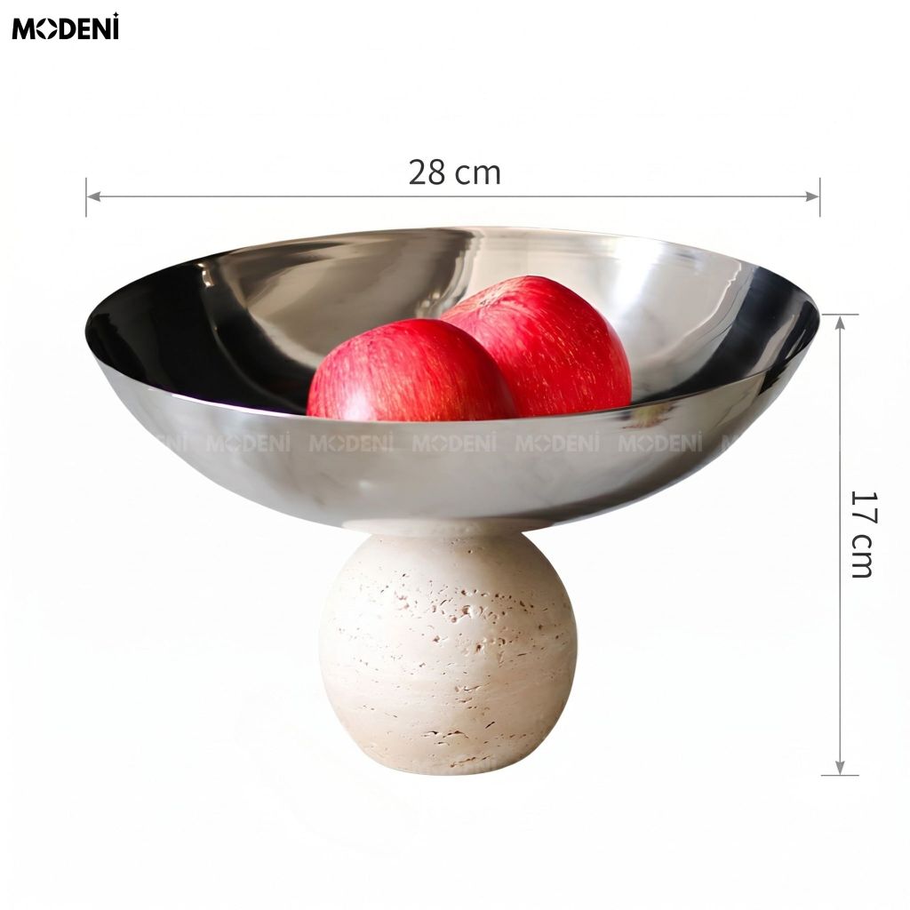 Tô Trái Cây Orbi Thép Không Gỉ Đế Khối Cầu Composite Trắng Bạc Phong Cách Hiện Đại