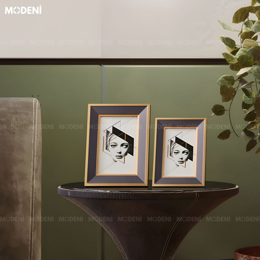 Khung Ảnh Rinia Gỗ Phối Thủy Tinh Hoa Văn Vân Gỗ Phối Ánh Kim Sang Trọng Cho Không Gian Hiện Đại