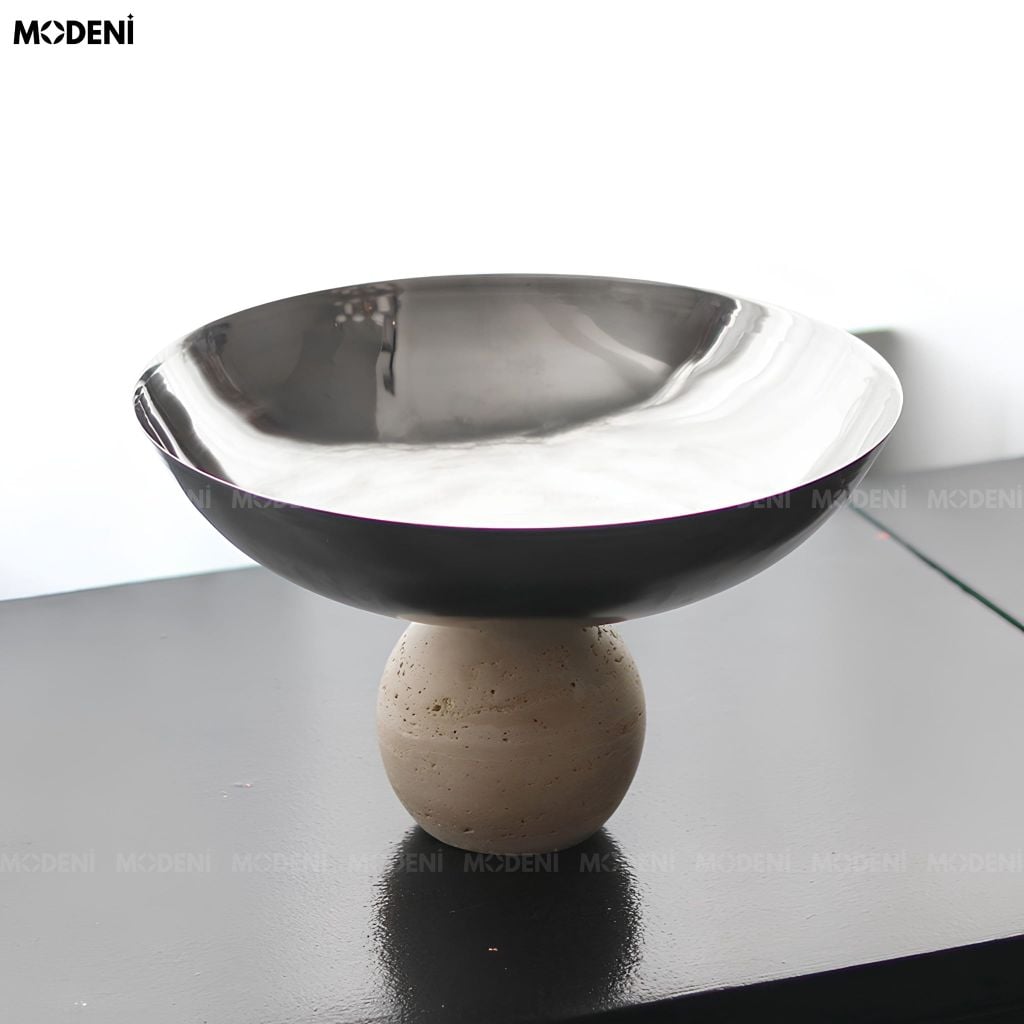 Tô Trái Cây Orbi Thép Không Gỉ Đế Khối Cầu Composite Trắng Bạc Phong Cách Hiện Đại