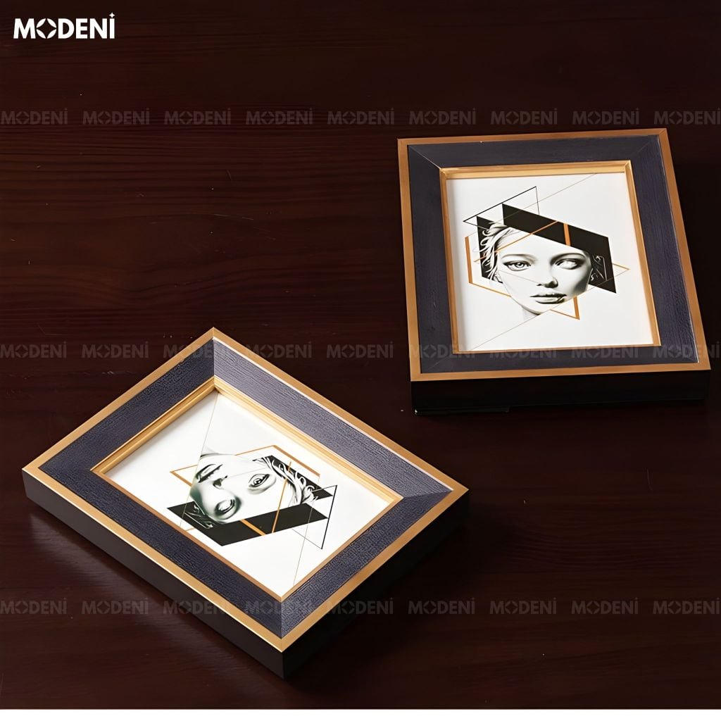 Khung Ảnh Rinia Gỗ Phối Thủy Tinh Hoa Văn Vân Gỗ Phối Ánh Kim Sang Trọng Cho Không Gian Hiện Đại