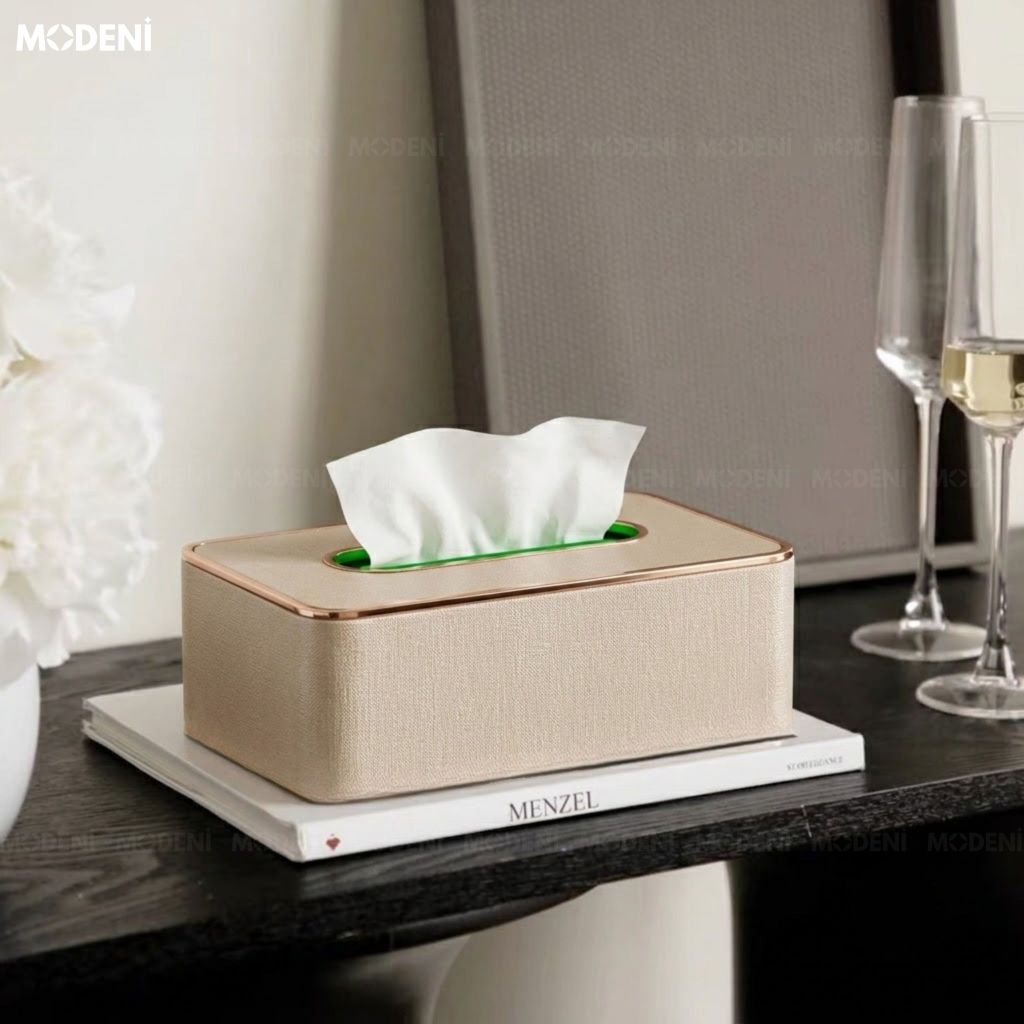 Hộp Khăn Giấy Modeni Be Nhạt Vải Lanh Cao Cấp Viền Vàng Hồng Japandi Tối Giản Sang Trọng Cho Phòng Ngủ Và Văn Phòng